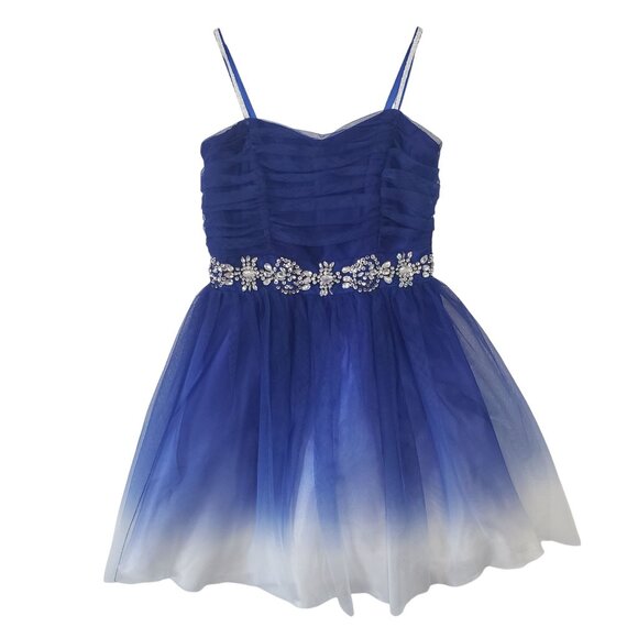 Y2K Deb Blue Ombre Tulle Homecoming Dress Size 7/8 Cocktail Party Formal Flirty - Picture 1 of 6